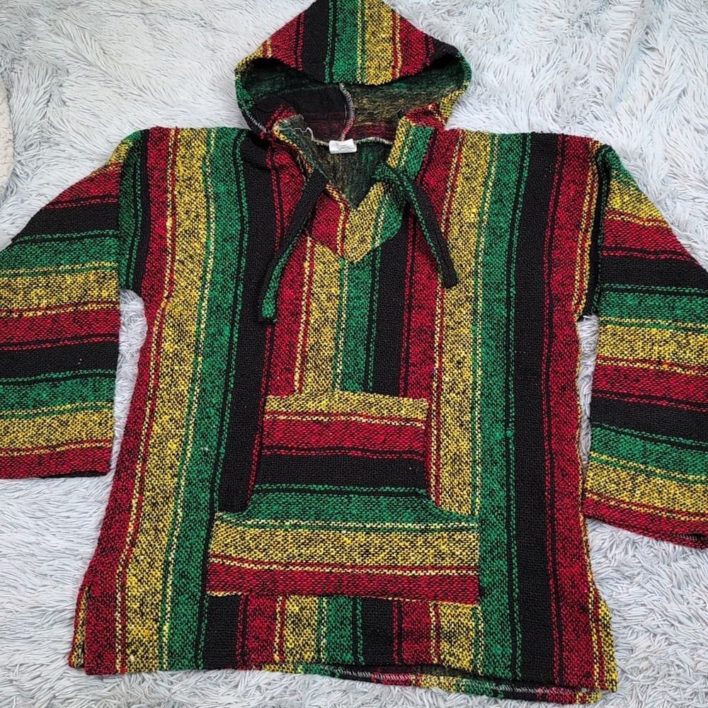 Vel-Mex Sweatshirt Mens  L‎ Green Poncho Hoodie Pocket Beach Comfy Vacay